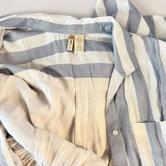 Japna Dress Womens SMALL Blue White Stripe Tie Waist Shirt Dress Short Sleeve - Picture 11 of 13